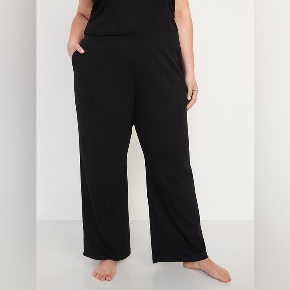 Old Navy Black Wide Leg Women's Pants Small Ribbed Velour Soft High Waisted Rise